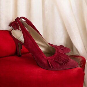 TODD OLDHAM Vintage Red Suede Slingback Heels Size 37.5